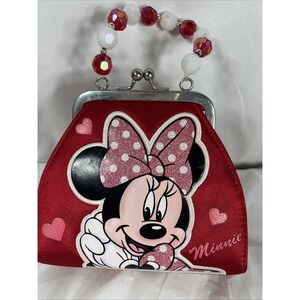 Minnie‎ Mouse Red Bed Sparkle Purse 6" EUC